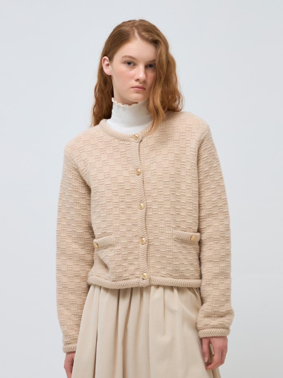 DEPOUND round neck short cardigan - light beige