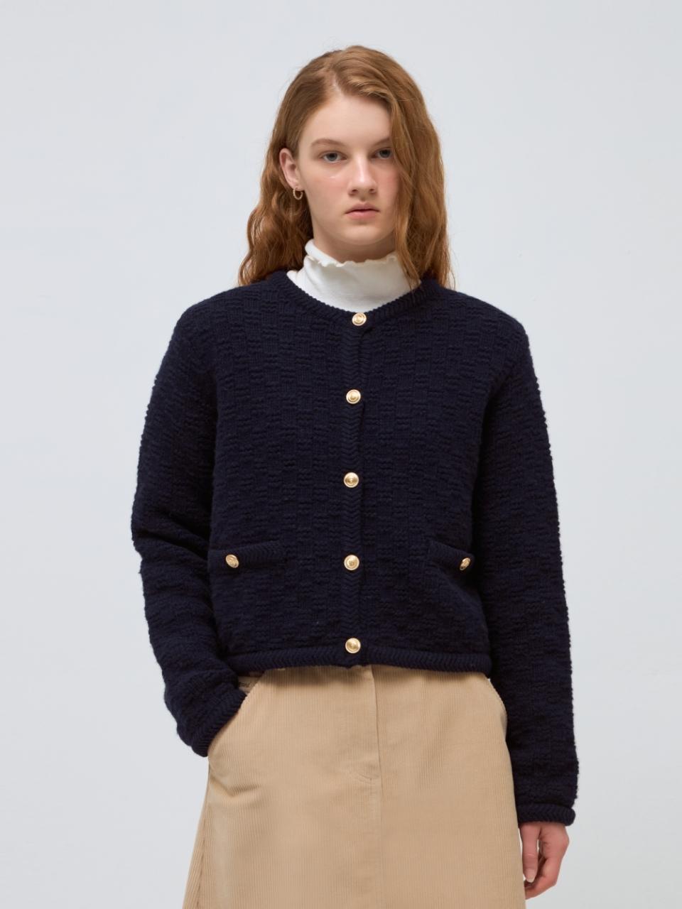 DEPOUND round neck short cardigan - navy