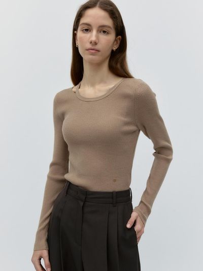 DEPOUND Strap Detail Knit Top - Beige