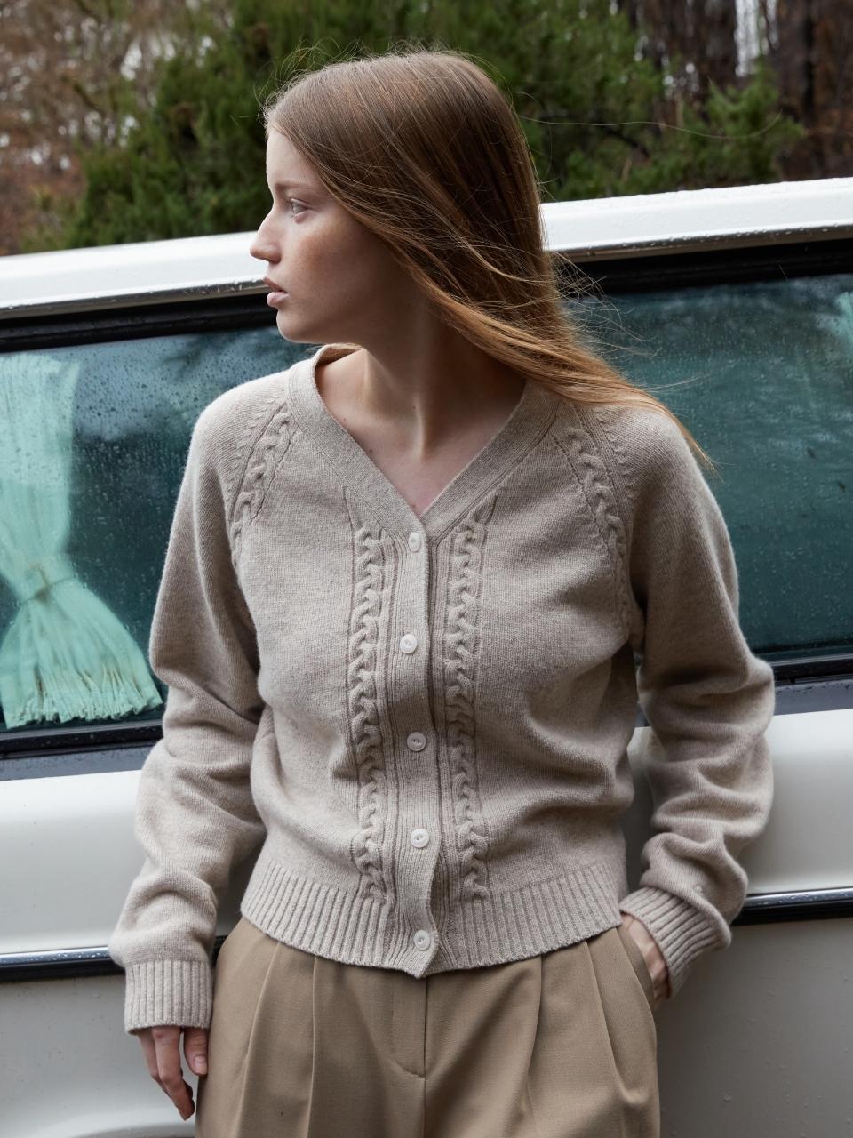 DEPOUND V Neck Cable Knit Cardigan