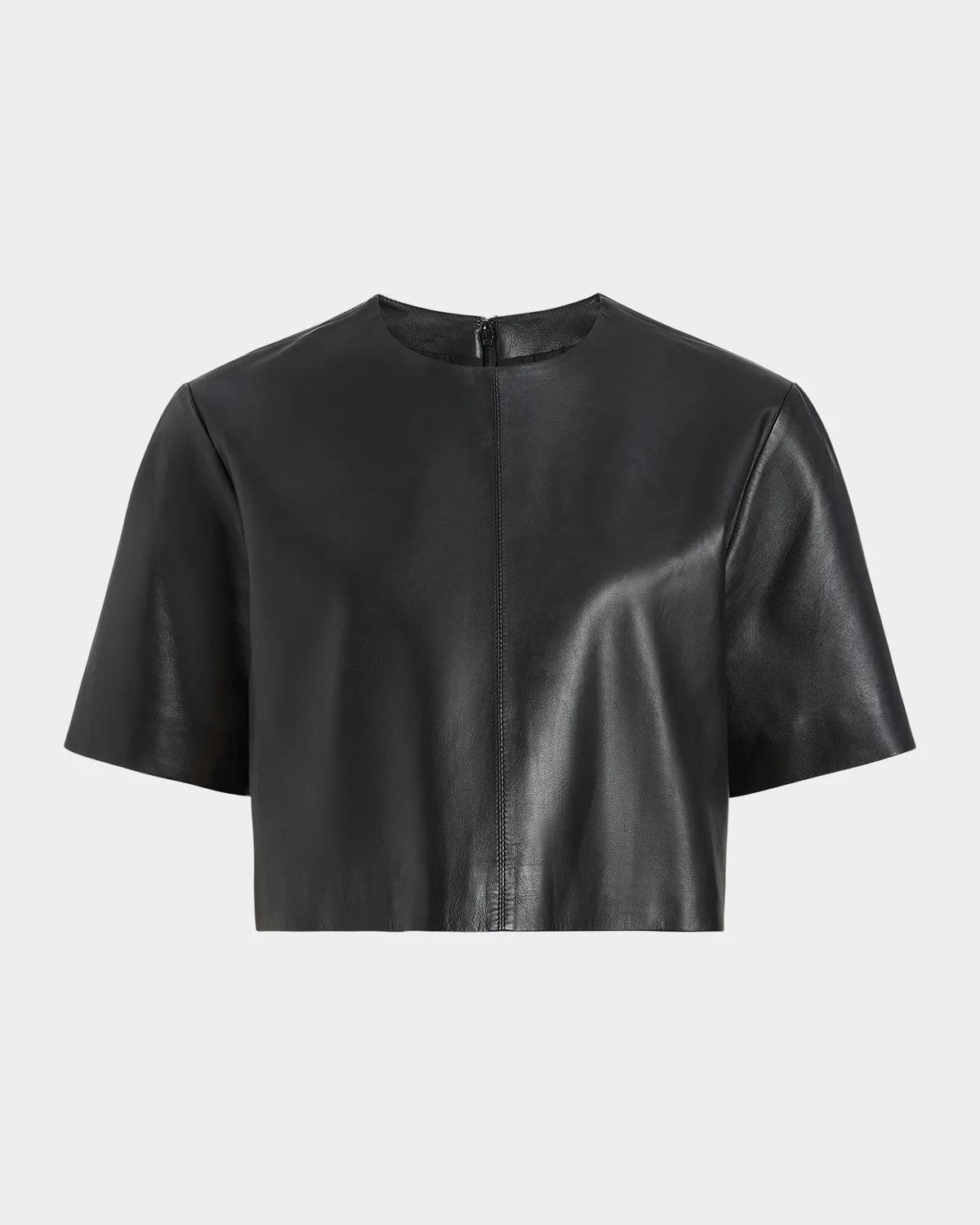 Derek Lam 10 Crosby Billie Paper Leather Short Sleeve Crop Top