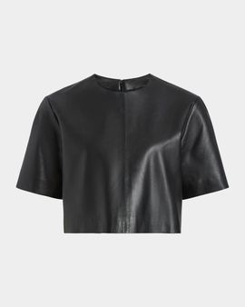 Derek Lam 10 Crosby Billie Paper Leather Short Sleeve Crop Top