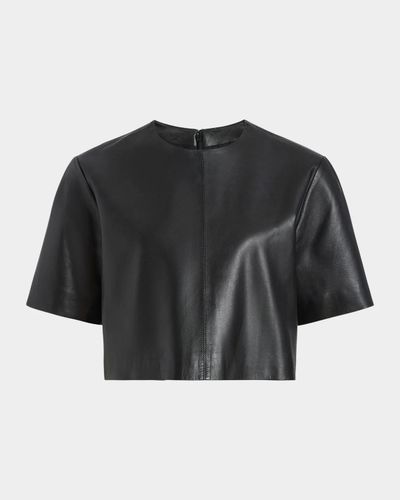 Derek Lam 10 Crosby Billie Paper Leather Short Sleeve Crop Top