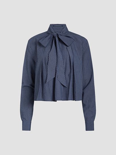 Derek Lam 10 Crosby Women's Aiden Striped Poplin Tieneck Blouse