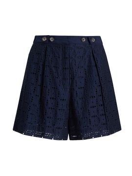 Derek Lam 10 Crosby Women's Boswell Pleated Embroidered Eyelet Shorts