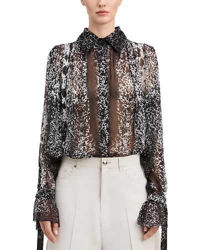 Derek Lam Derek Lam Walker Abstract Animal Print Georgette Ruched Button Front Blouse