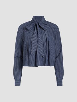 Derek Lam Women's Aiden Striped Poplin Tieneck Blouse