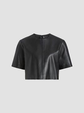 Derek Lam Women's Billie Paper Leather Short Sleeve Crop Top