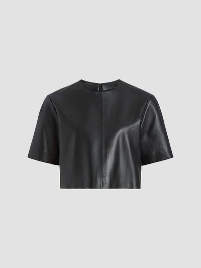 Derek Lam Women's Billie Paper Leather Short Sleeve Crop Top