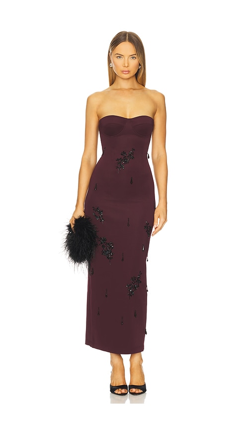 knee length dresses for ladies Des Phemmes Black Asymetric Embroidery Midi Dress main image 0