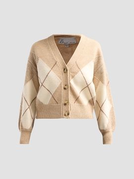 Design History Women's Casette Argyle V-Neck Cardigan