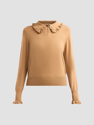Design History Women's Sophie Ruffle Collar Polo Top