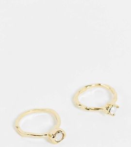 DesignB London Curve DesignB Curve London pack of 2 hammered opal rings in gold tone