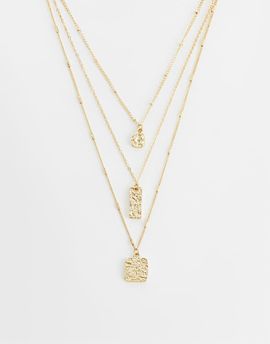 DesignB London DesignB London 3 pack hammered charm necklaces in gold