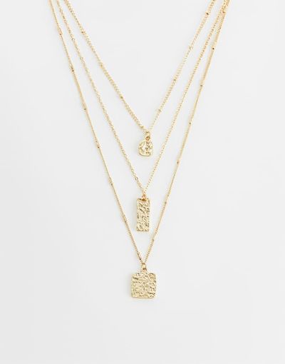 DesignB London DesignB London 3 pack hammered charm necklaces in gold