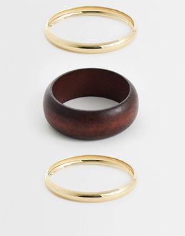 DesignB London DesignB London 3 pack of gold and wooden bangles