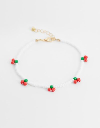 DesignB London DesignB London beaded cherry anklet in white