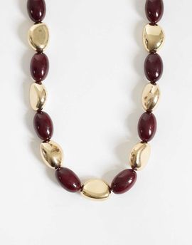 DesignB London DesignB London burgundy resin and gold beaded necklace