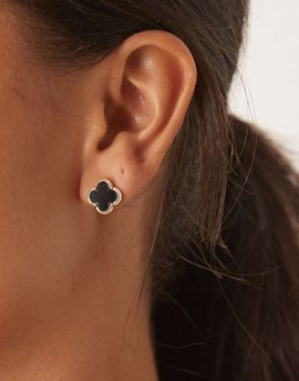DesignB London DesignB London clover stud earrings in black and gold tone