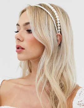 DesignB London DesignB London double row headbandin pearl-White
