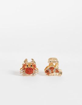 DesignB London DesignB London embellished mini fish and crab clips in orange