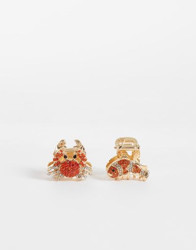 DesignB London DesignB London embellished mini fish and crab clips in orange