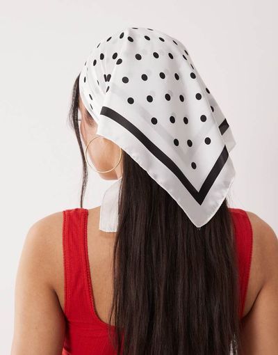 DesignB London DesignB London headscarf in cream polka dot print-White