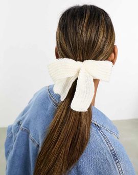 DesignB London DesignB London knit bow hair tie in white