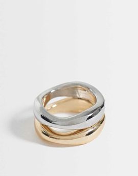 DesignB London DesignB London layered ring in mixed metal-Multi