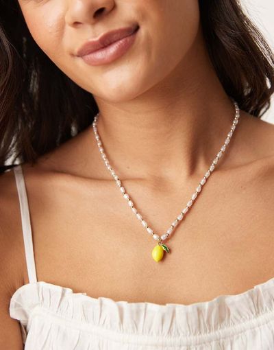 DesignB London DesignB London lemon pendant pearl chain necklace in gold