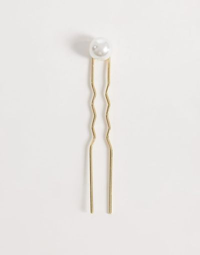 DesignB London DesignB London metallic French pin with pearl detail in gold