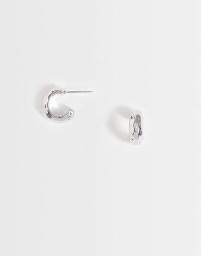 DesignB London DesignB London mini hammered hoop earrings in silver