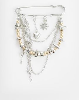 DesignB London DesignB London mixed metals multi charm brooch in silver tone and gold tone