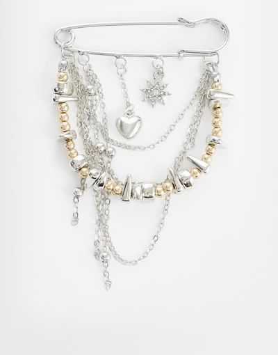 DesignB London DesignB London mixed metals multi charm brooch in silver tone and gold tone