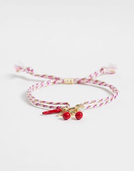 DesignB London DesignB London multi charm cord slider bracelet in red and gold tone