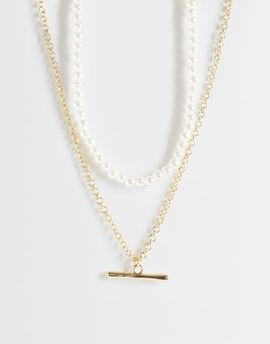 DesignB London DesignB London pack of 2 chain & pearl necklaces in gold