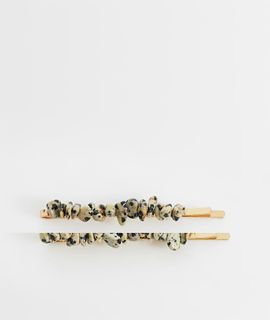 DesignB London DesignB London pack of 2 chipped natural stone hair clips-White
