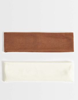 DesignB London DesignB London pack of 2 jersey headbands in brown and cream-Multi