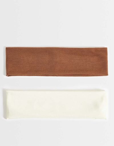 DesignB London DesignB London pack of 2 jersey headbands in brown and cream-Multi
