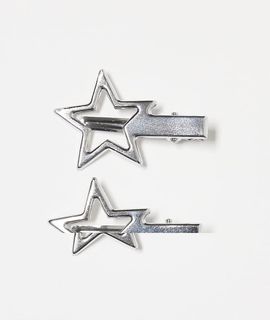 DesignB London DesignB London pack of 2 star hair slider clips in silver tone
