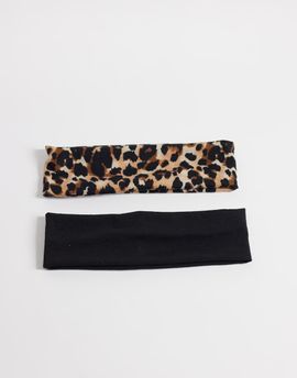 DesignB London DesignB London pack of 2 stretched headband in leopard and black-MULTI