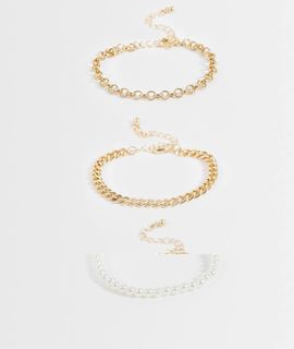 DesignB London DesignB London pack of 3 chain and pearl bracelets in gold