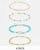 DesignB London DesignB London pack of 4 anklets in bead and shell designs in gold tone - 1