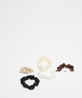 DesignB London DesignB London pack of 5 mini ruched scrunchies in classic neutrals