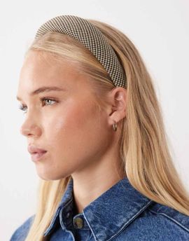 DesignB London DesignB London padded headband in brown gingham plaid-Multi