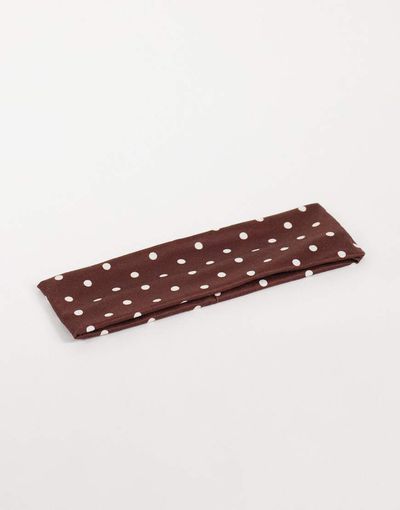 DesignB London DesignB London polka dot stretched headband in brown and white-Multi