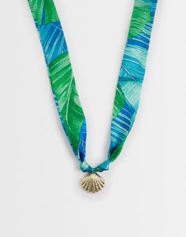 DesignB London DesignB London shell charm scarf necklace in blue and gold tone