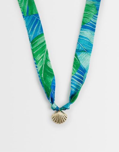 DesignB London DesignB London shell charm scarf necklace in blue and gold tone