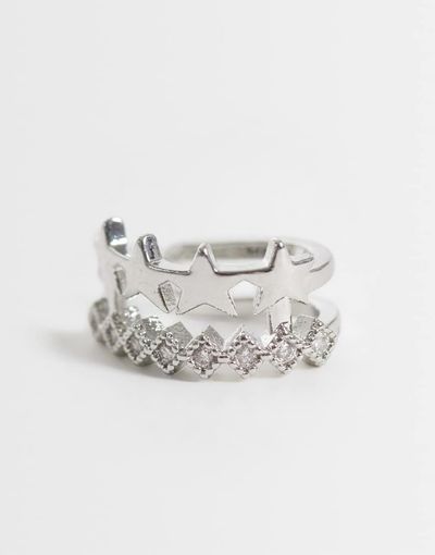 DesignB London DesignB London star & crystal ear cuff in silver