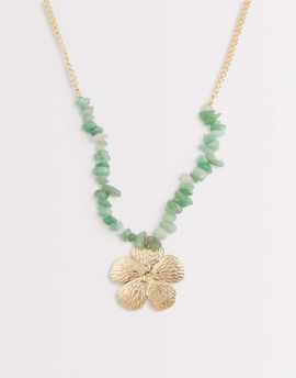 DesignB London DesignB London statement flower pendant beaded necklace in teal and gold tone